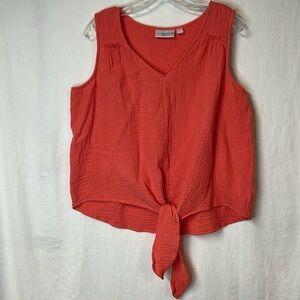 Belle Beach Women’s Tie Front Tank Size XL Peach Waffle Texture 100% Cotton